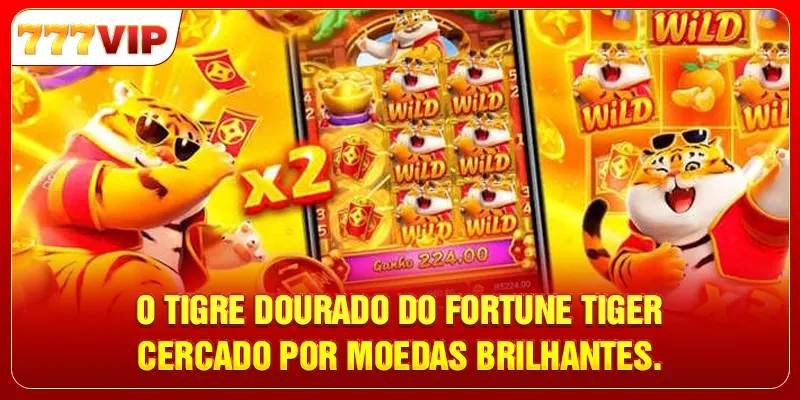O tigre dourado do Fortune Tiger cercado por moedas brilhantes